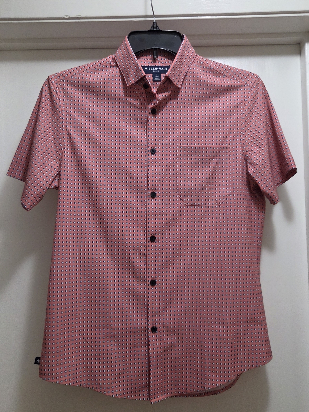 Mizzen+Main Leeward Small Trim Coral Short-Sleeve Geo Print Button-Down Shirt
